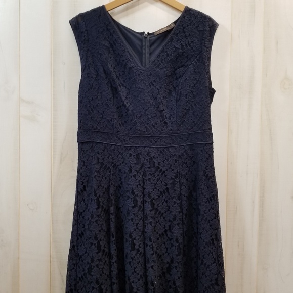 The Limited Navy Blue Lace V Neck Dress Size 14 - Picture 2 of 6